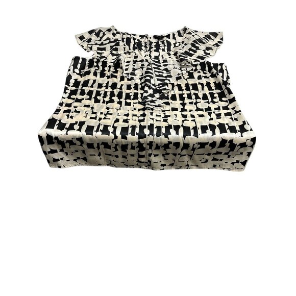St. John Womens Ruffled Cap Sleeve Blouse Black & White Abstract Print Size 8 Si - Picture 7 of 8
